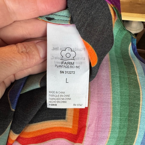 FARM Rio Black Multicolor Floral Stripe Button-Down Blouse - Picture 7 of 10